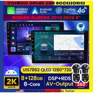 NISSAN ALMERA 2012-2019 9'' (360 CAMERA 8GB RAM 128GB CARPLAY 4G SIM DSP IPS Q-LED SCREEN) Android Player