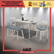 EWJ 992015 Dining Set 1+4+Bench / Walnut & White Wash / Set Makan 1+4+bench Murah Cantik Morden Meja