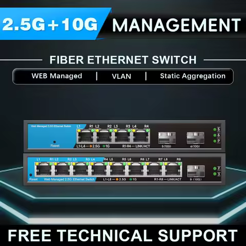 OPTFOCUS 2.5Gb Managed Switch 4 8 Port RJ45 Lan Gigabit Network Switches 2*10Gb SFP Port VLAN Ethern