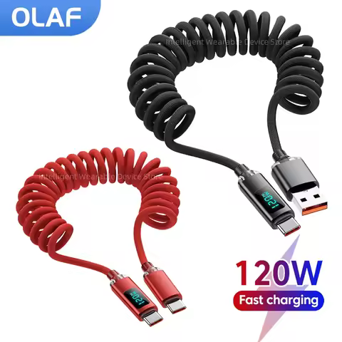 120W Spring Retractable USB Type C To Type C Cable Digital Display USB A/C To Type C Cable For Iphon
