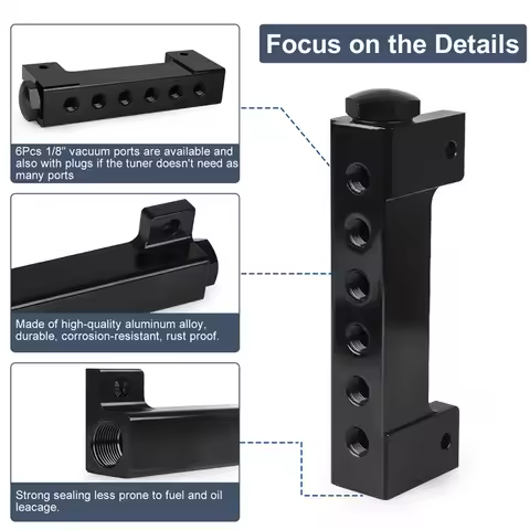 Trending 6 Port Vacuum Block Intake Manifold Kit Fuel Wastegate Turbo Boost 1/8NPT For Boost Control
