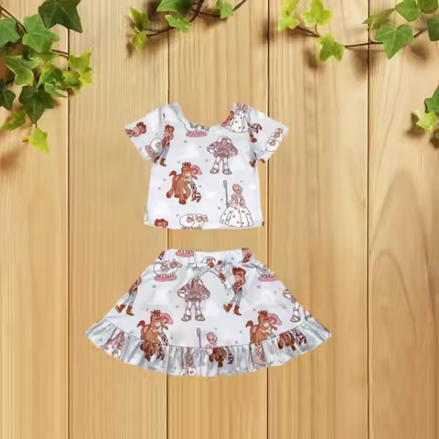 4.21 GSD2359 Wholesale Girls White Short Sleeve Skirt Set Premium Quality Half-length Ensemble for L