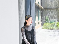 雙拼髮帶 / 黑白花油 - 湖綠