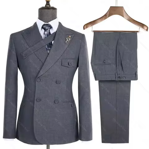Fashion Men Suits Slim Peak Lapel Double Breasted Outfits Latest Design Formal Elegant Party Wedding