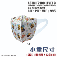 小童印花立體口罩 （獨立包裝）香港製造 立體口罩 小學生口罩 3D口罩 醫療口罩 醫用口罩 150mm 120mm EN14683 Type IIR ASTM Level 3