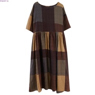 Oladivi Plus Size Women Clothing Fashion Plaid Cotton Linen Summer Dress Ladies Casual Loose Long Dr