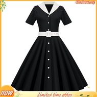 YOF  Retro Style Dress 1950s Style Dress Vintage V Neck A-line Midi Dress with Belt for Women Retro 