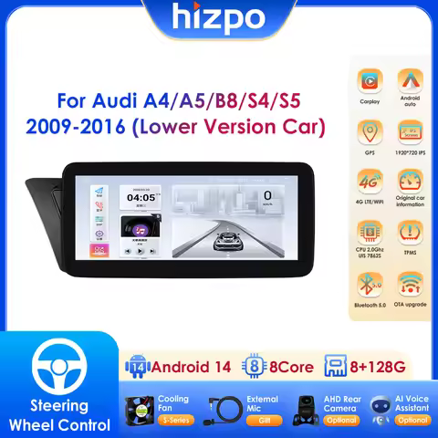 Android 14 Octa Core 10.25" Smart Car Systems Support Carplay Android Auto for Audi A4 A5 B8 S4 S5 2