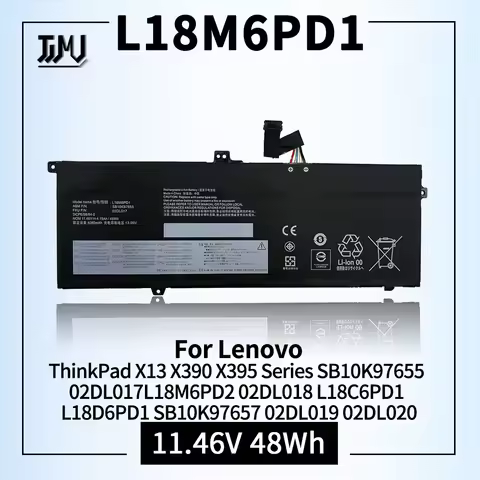 L18M6PD1 Laptop Battery for Lenovo ThinkPad X13 X390 X395 Series SB10K97655 02DL017 L18M6PD2 02DL018