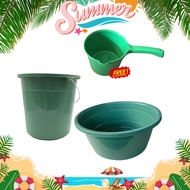 Happy Plastic Big Basin Laundry with 15L Water Pail and Water Dipper Bundle