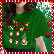 Merry Christmas T-shirt Women Tshirt Round Neck Cotton Tops  23