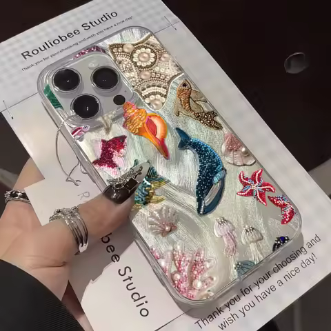 Personality Ocean Elements Shell Coral Whale Pattern Phone Case For iPhone 16E 11 12 13 14 15 16 Pro