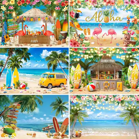 Summer Hawaii Beach Theme Tropical Flowers Aloha Flamingo Surfboard Seaside Birthday Kid Holiday Par