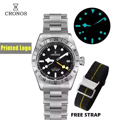 Cronos L6022 Vintage GMT 39mm Men Watch NH34 Automatic Movement Sapphire Glass Date Window Mechanica