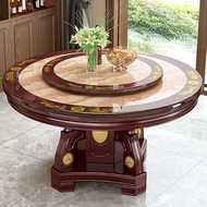 QM🍓Marble Dining Table and Chair round round Table with Turntable Solid Wood Marble round Table Euro