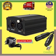 VAMOS 48V Phantom Power Supply with 220V EU Plug for Condenser Microphone and 1 Meter Mic Cable (48 