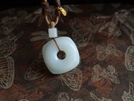 天然新疆羊脂玉平安扣和田玉方扣平安扣吊墜項鏈平安喜樂順遂無憂