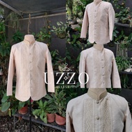 Coat Barong for Men Chinese Collar Light Mocha Ethnic Embroidery| with embroidered Collar  Wedding A