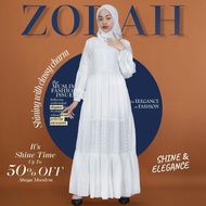 CANTIK ZORAH • Gamis putih brokat wanita simple elegan busui &amp; wudhu