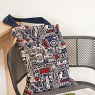 手作深藍色日本海報圖案索繩帆布袋