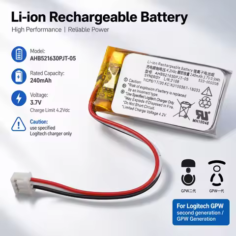 Rechargeable 3.7V 240mAh Mouse Battery AHB521630PJT-05 for Logitech G Pro X Superlight GPW 1 2 M-R00
