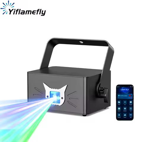 Yiflamefly 25W Cat-Face DJ Party Light 3D Animation Laser Light With Battery DMX APP Control Disco P