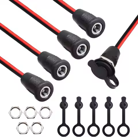 DIY DC Jack Female Socket Panel Mount Connector with 15cm Wire & Waterproof Cap, 10A High Current DC