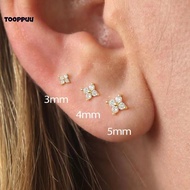 TPU] 3Pcs Four Petal Zircon Flower Stud Earrings Set for Women, 3/4/5mm