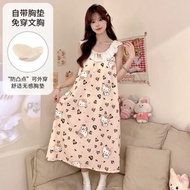 雲朵棉帶胸墊吊帶睡裙 女夏季學生吊帶裙薄款甜美純欲風睡衣 家居服 （平行進口）（快遞送貨上門）