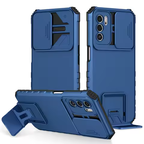 Shockproof Case For OPPO A96 A95 A92 A76 A74 A72 Slide Camera Lens Protection Stand Phone Cover For 