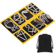 Yilloog Metal Wire Puzzle Set of 8 with Pouch, Brain Teaser Puzzles IQ Test Ring Disentanglement Unl