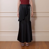 [DISAYA] -  Layered Satin Wrap Skirt with Long Macrame Tie กระโปรงซาตินยาวพร้อมผ้าคาดเอวสายมาคราเม่