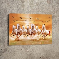 Fast Shipping Seven Running White Horse Animals Painting Artistic Canvas Art Vastu 7 Horses Wall Sti