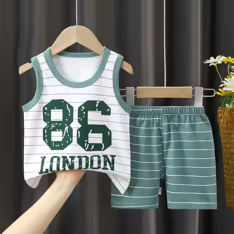 Summer Children's Vest Set Pure Cotton Baby Sleeveless Vest 2-piece Clothes Boy's Clothing Set Baby
