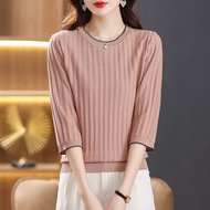 Spring Summer Silk-like Seven-eighth Sleeve Top