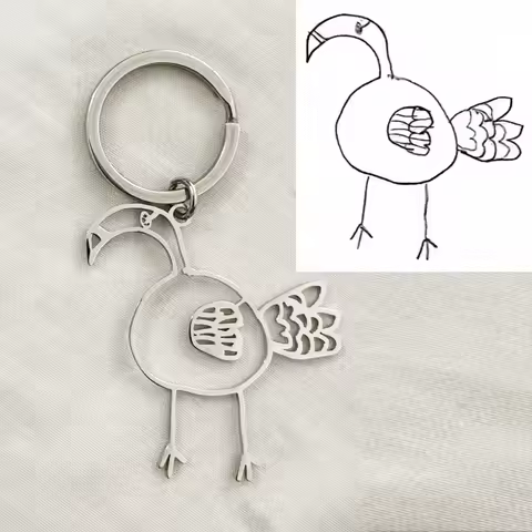 96 hours Shipment Customized Children's Drawing Keychain Kid's Art Personalized Keyring Stainless St