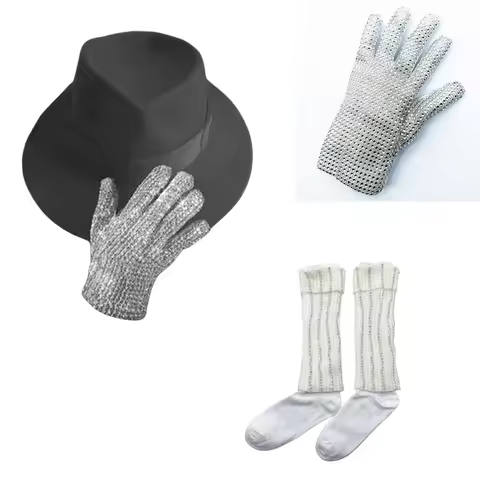 Impersonator Michael Jackson Costumes Prop Hat Fedroa Glove Socks Handmade for Audlts Impersonator