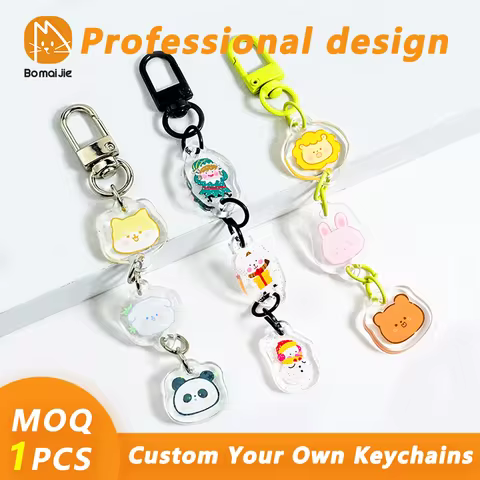 Custom Keychain Clear Glitter Holographic Epoxy Acrylic Phone Keychain Cartoon Anime Charms Personal