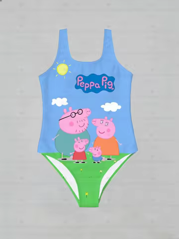 Summer Holiday Stylish Peppa Pig Print Women's Girls Sleeveless Swimsuit Beach Bikini One Piece Swim
