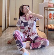 Korean High Quality Cotton Floral Short Sleeve Pajama Set Sleepwear For Women Pantulog