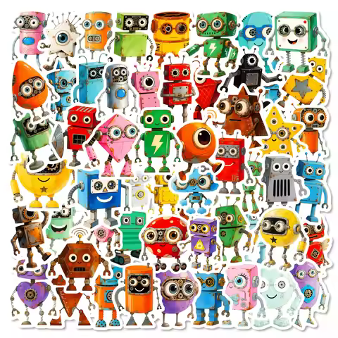 56/112PCS Cartoon Robot Graffiti Stickers Cute Q-Version DIY Decorative Notebook Stationery Box Rewa