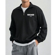 Halfzip sweater unisex premium_zipper rucass 1989 black _ casual men's sweater with shoulder print l