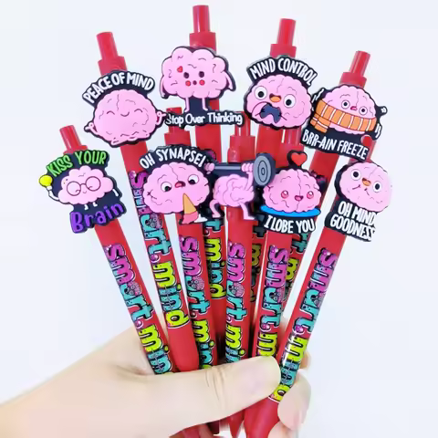 6/12pcs Cute Brain Shaped Surface mount Ballpoint Pen Red Pen Holder Series Ballpoint Pen Daily Offi