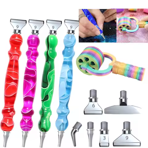2026 Resin Diamond Painting Pen Set with 6 Metal Screw Tips & Alignment Roller, Professional 5D DIY 