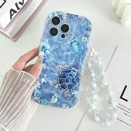 เคสโทรศัพท์ป้องกันหนาแบบมินิมอลลายคลื่นทะเลและเต่า, ใช้งานได้กับ iPhone 16/16 Pro Max, ใช้งานได้กับ 