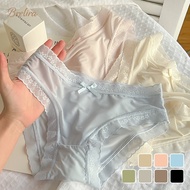 『Brelira』Ice Silk Panties Seamless Lace Mid Waist Sexy   Panties Breathable Quick Dry Invisible Comf