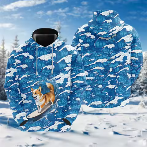 Welsh Corgi Graphic Sweatshirts Harajuku Fashion Pet 3D Printed Hoodies For Men Clothes Casual Hawai