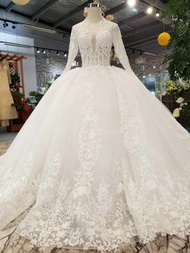 Gaun Pengantin 1811017 Putih Lengan Panjang Ekor 2.5m Wedding Gown