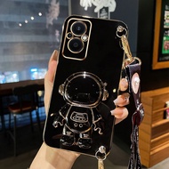 AnDyH Long Lanyard Casing For OPPO Reno 7Z 8Z 5G Phone Case OPPO Reno7 Reno8 Z Cute Astronaut Desk Holder Case