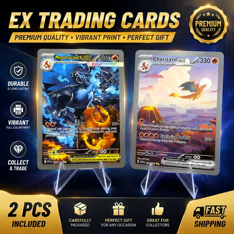 PTCG Mega Charizard X EX & Charizard Ex Trading Cards Set Collector Premium Holo Foil Cards Durable 